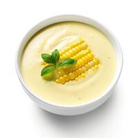 AI generated Corn soup closeup photo