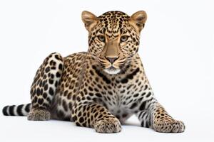 ai generado leopardo aislado en llanura antecedentes foto