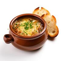 AI generated Onion soup closeup photo