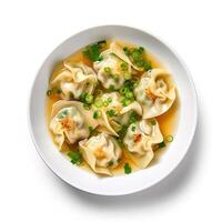 AI generated Wonton soup closeup isolated on white background photo