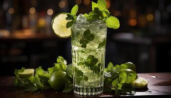 AI generated Refreshing mojito cocktail with lime and mint leaf generated by AI photo