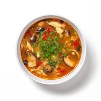 AI generated Hot and sour soup closeup photo