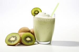 AI generated Kiwi milkshake isolated on white background photo