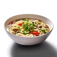 AI generated Noodle soup closeup photo