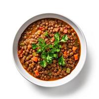 AI generated lentil soup closeup photo