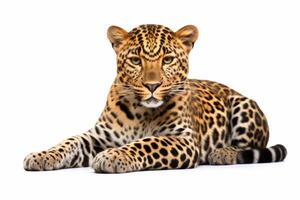 ai generado leopardo aislado en llanura antecedentes foto