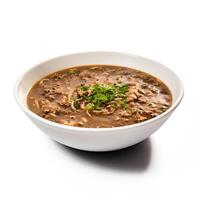 AI generated Turtle soup closeup isolated on white background photo