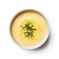 AI generated Corn soup closeup photo