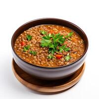 AI generated lentil soup closeup photo