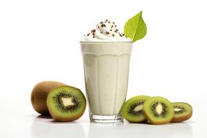 AI generated Kiwi milkshake isolated on white background photo