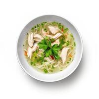 AI generated Chicken soup with vegetables closeup photo