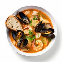 AI generated Bouillabaisse soup closeup photo