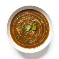 AI generated Turtle soup closeup isolated on white background photo
