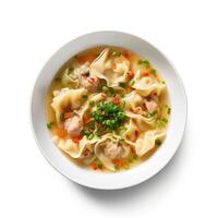 ai generado Wonton sopa de cerca aislado en blanco antecedentes foto