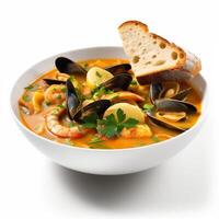 AI generated Bouillabaisse soup closeup photo