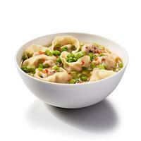 AI generated Wonton soup closeup isolated on white background photo