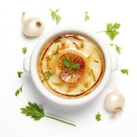 AI generated Onion soup closeup photo