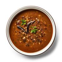 AI generated Turtle soup closeup isolated on white background photo