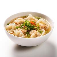 AI generated Wonton soup closeup isolated on white background photo