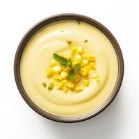 AI generated Corn soup closeup photo