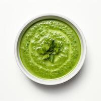 AI generated Watercress soup closeup photo