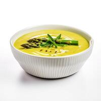 AI generated Asparagus soup closeup isolated on white background photo