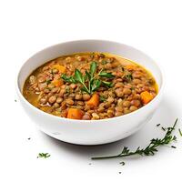 AI generated lentil soup closeup photo