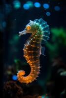 ai generado un caballo de mar nadando en un acuario foto