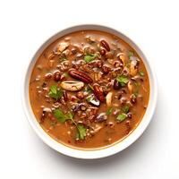 AI generated Turtle soup closeup isolated on white background photo