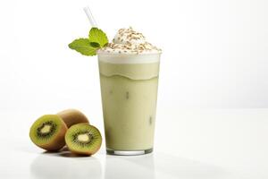 AI generated Kiwi milkshake isolated on white background photo