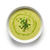 AI generated Asparagus soup closeup isolated on white background photo