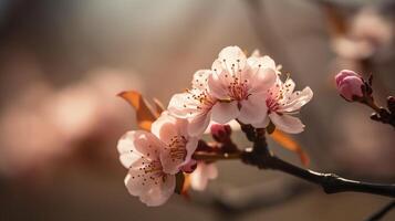 AI generated a branch of a tree with sakura flowers photo