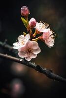 AI generated a branch of a tree with sakura flowers photo