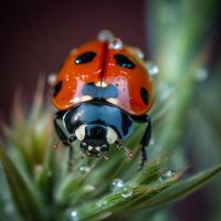 AI generated a lady bug sitting on top of a green plant photo