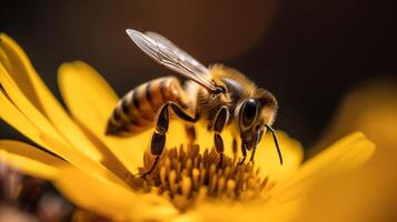 ai generado un abeja es sentado en un flor foto