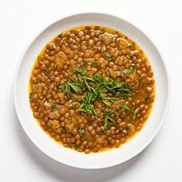 AI generated lentil soup closeup photo