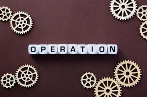 Wooden gears with word Operation. Operation concept photo