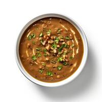 AI generated Turtle soup closeup isolated on white background photo