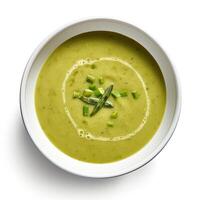 AI generated Asparagus soup closeup isolated on white background photo