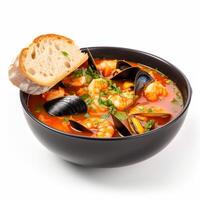 AI generated Bouillabaisse soup closeup photo