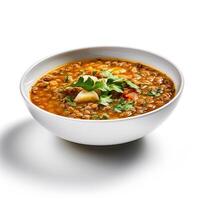 AI generated lentil soup closeup photo