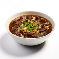 AI generated Turtle soup closeup isolated on white background photo