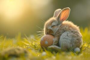 AI generated cute bunny hug easter egg photo