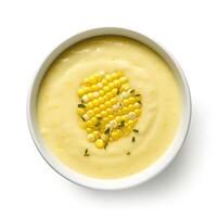 AI generated Corn soup closeup photo