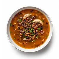 AI generated Turtle soup closeup isolated on white background photo
