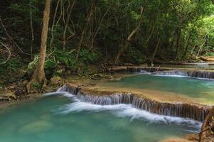 Landscape view of Erawan waterfall kanchanaburi thailand. photo