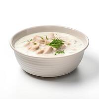 AI generated Cream soup with chicken isolated on white background photo