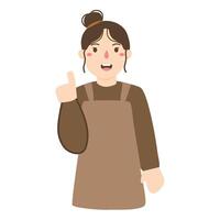 barber girl in uniform stands with raised fist up vector