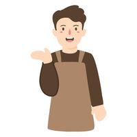 bartender in brown apron smiling vector