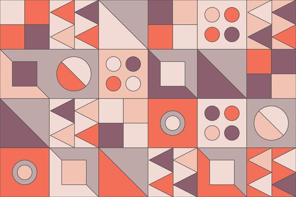 A seamless pattern of colorful geometric shapes, combining squares and circles in a retro yet modernist mosaic, ideal for stylish wallpaper or decorative wrapping